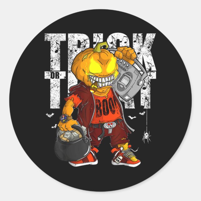 Sticker Rond Sorcière Licorne Halloween Chat Noir Lune Orange (Devant)