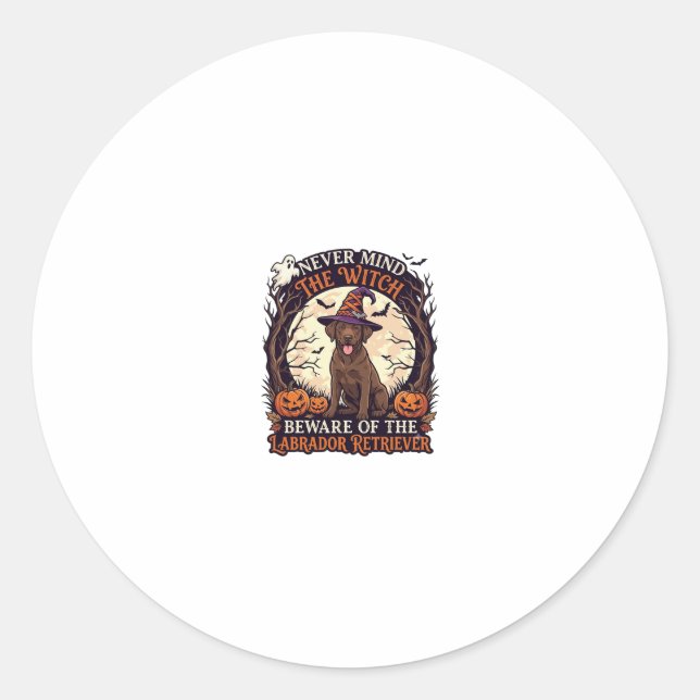 Sticker Rond Sorcière, n'importe quoi, Labrador Retriever Hallo (Devant)