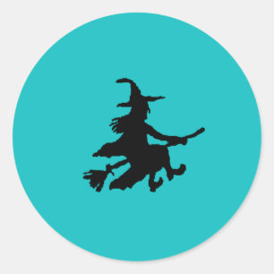 Sticker Rond Sorcière noire sur sarcelle