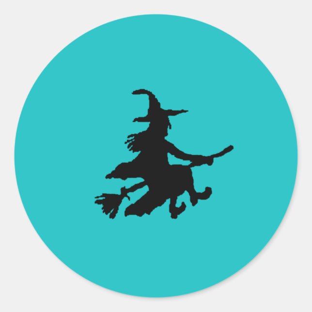 Sticker Rond Sorcière noire sur sarcelle (Devant)