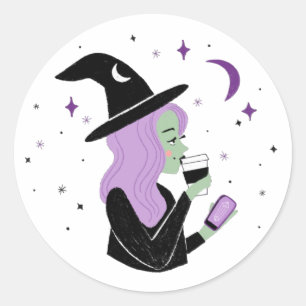 Sticker Rond Sorcière pastel mignonne de Basic Witch