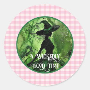 Sticker Rond Sorcière peinte méchamment bien en gingham à carre