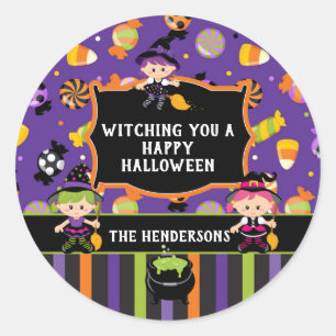Sticker Rond Sorcière personnalisée Happy Halloween