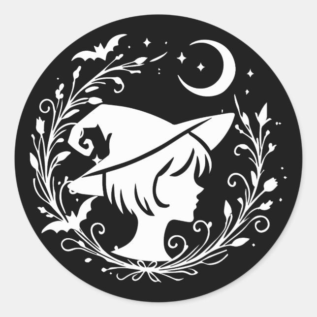 Sticker Rond Sorcière Pixie Magie Wiccanne Sorcières Halloween (Devant)