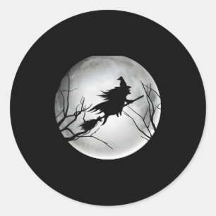 Sticker Rond Sorcière Pleine lune Halloween Witchy N