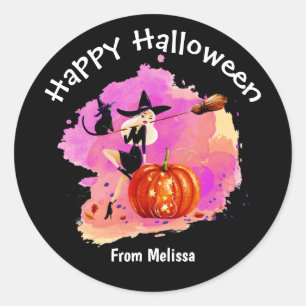 Sticker Rond Sorcière Sassy Halloween Avec Bâton Rond Classique