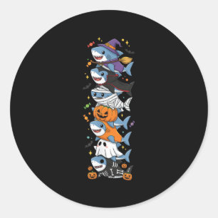 Sticker Rond Sorcière Vampire Requin Drôle Fantôme Halloween En
