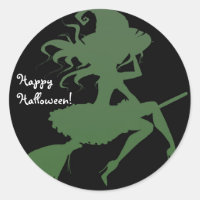 Sorcière verte balai volant fête d'Halloween