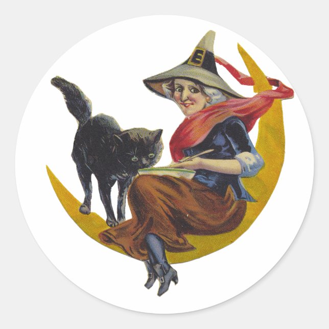 Sticker Rond Sorcière vintage d'Halloween (Devant)