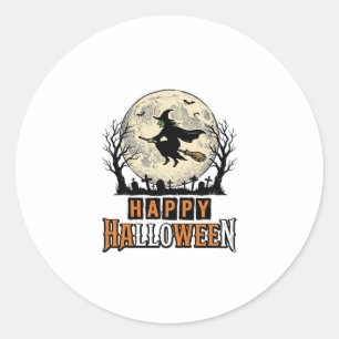 Sticker Rond Sorcière Vintage Joyeux Halloween Vector Design_1