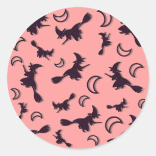 Sticker Rond Sorcière volante entre la moitié de la lune à Hall