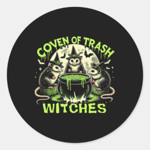 Sticker Rond Sorcières à ordures Opossum Halloween Éffrayant