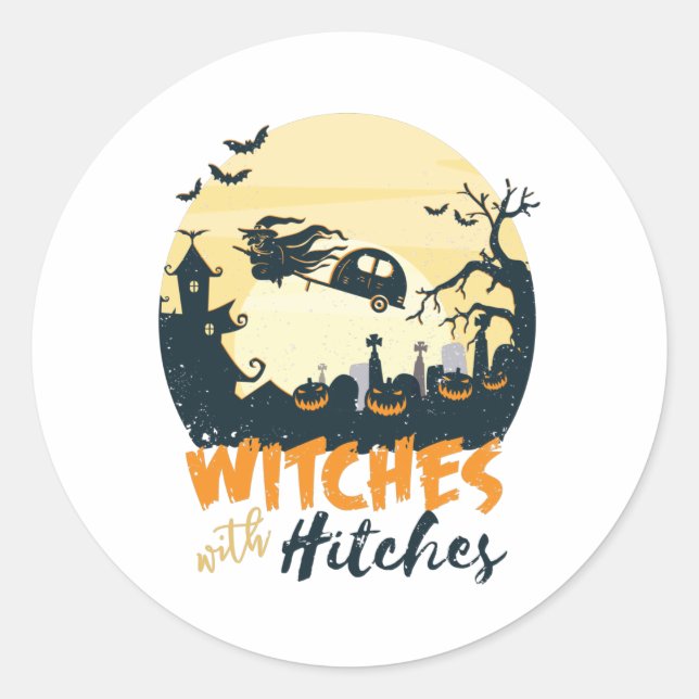 Sticker Rond Sorcières avec Hitches Funny Halloween Camping (Devant)