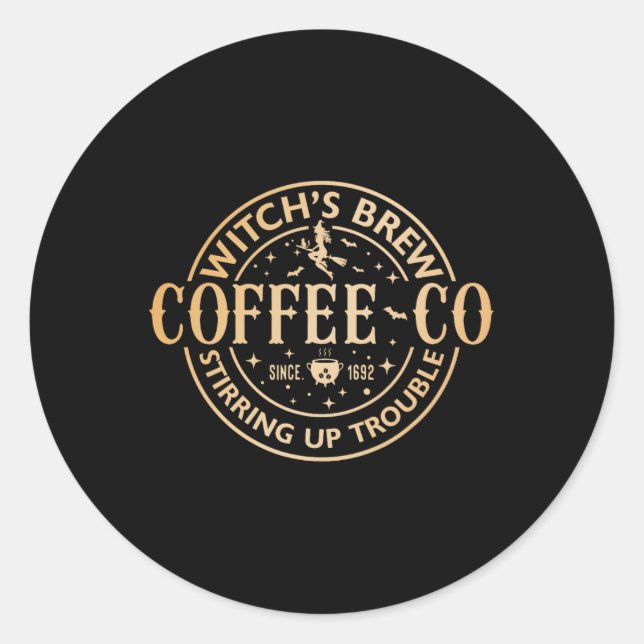 Sticker Rond Sorcières Brew Coffee Co Halloween Witch Coffee Lo (Devant)
