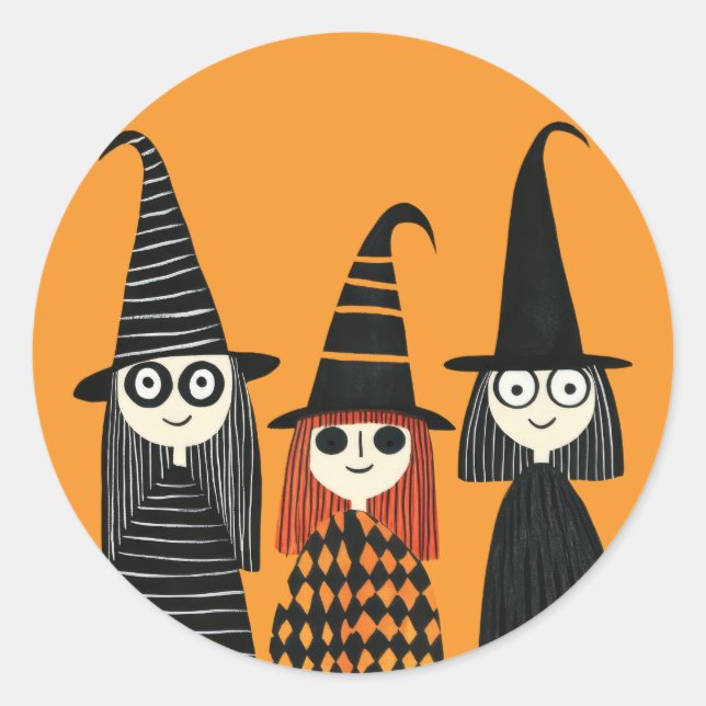 Sticker Rond Sorcières caricaturales Éffrayant mignonne Hallowe (Devant)