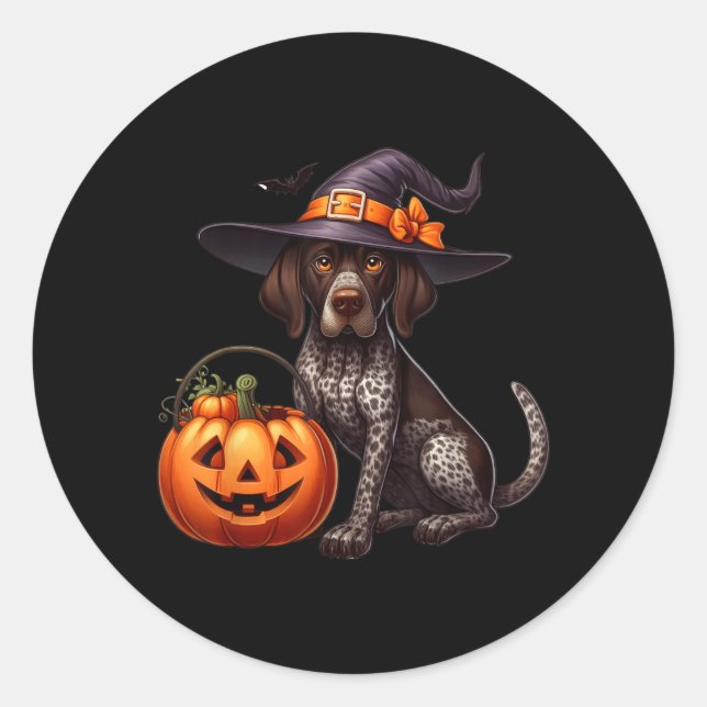Sticker Rond Sorcières de Halloween Pointer allemand à poil cou (Devant)