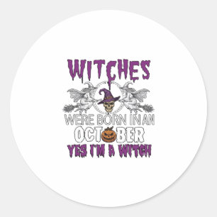 Sticker Rond Sorcières Octobre Halloween Crâne Chapeau de Sorci