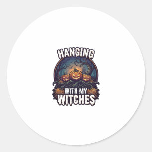 Sticker Rond Sorcières pendues Citrouilles Halloween Forêt enso