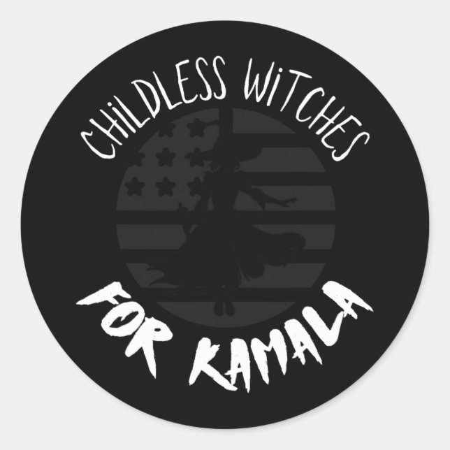 Sticker Rond Sorcières sans enfants pour Kamala Drapeau Hallowe (Devant)