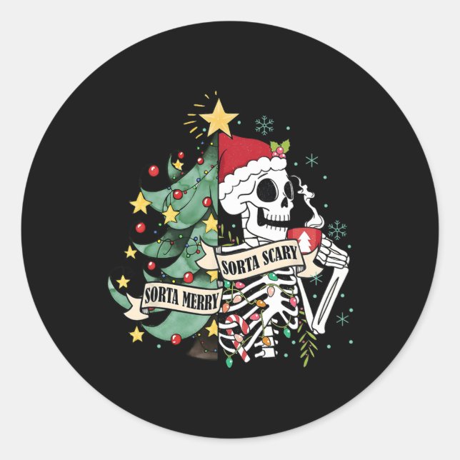 Sticker Rond Sorta Merry Sorta Effrayant Squelette neige Noël X (Devant)