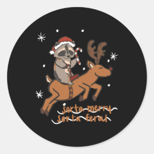 Sticker Rond Sorta Merry Sorta Feral Funny Raccoon Noël Xm