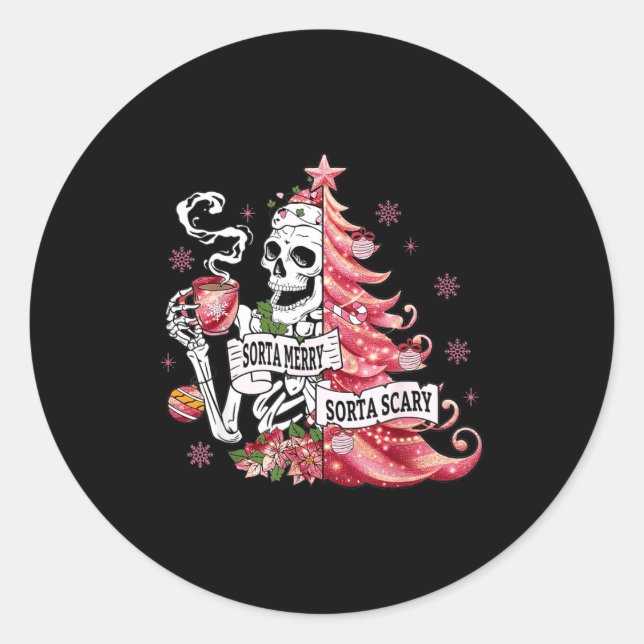 Sticker Rond Sorta Merry Sorta Y Funny Skeleton Christmas  (Devant)