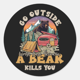 Sticker Rond Sortez Du Pire Scénario Coque Un Ours Tue You Cam
