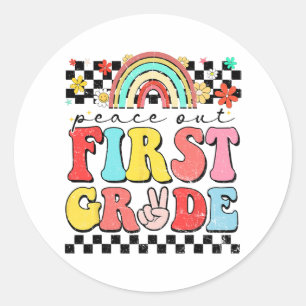 Sticker Rond Sortie 1ère année Retro Super Joyeux Dernier jour 