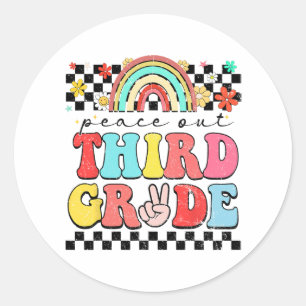 Sticker Rond Sortie 3e année Retro Super Joyeux Dernier jour de