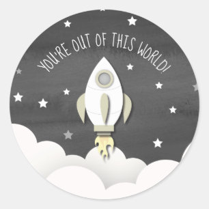 Sticker Rond Sortie De Ce Monde Extérieur Rocket Kid Valentine