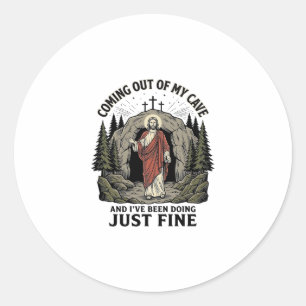 Sticker Rond Sortir de ma grotte Vintage Religieux Drôle de Che