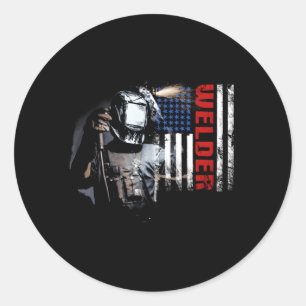 Sticker Rond Souder Américain Drapeau Américain Fière Soudure