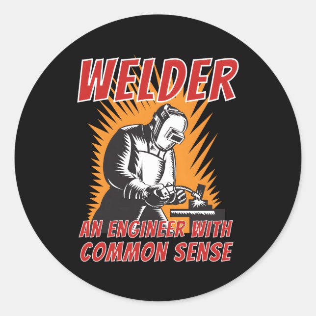 Sticker Rond Souder Un Ingénieur Avec Travailleur Métal De Sens (Devant)
