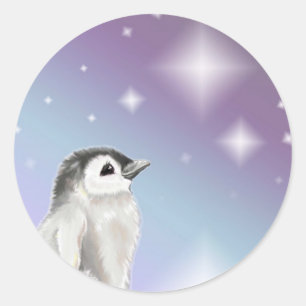 Sticker Rond Souhaitez-Vous Un Chick De Pingouin Étoile...