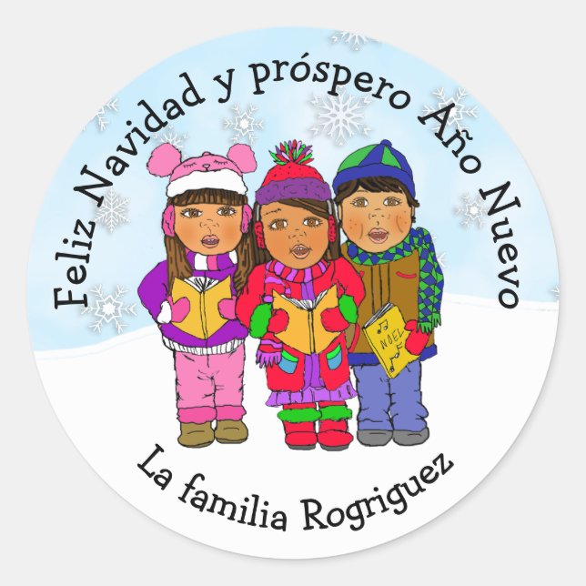 Sticker Rond Souhaitez-vous un joyeux Noël Caroleurs Personnali (Devant)