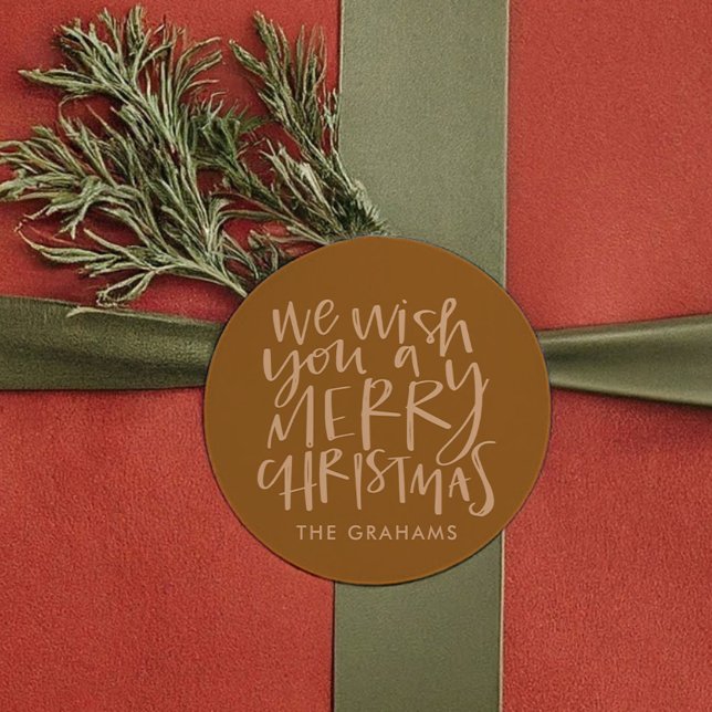 Sticker Rond "Souhaitez-vous un joyeux Noël" Golden ("Wish You a Merry Christmas" Golden Classic Round Sticker)