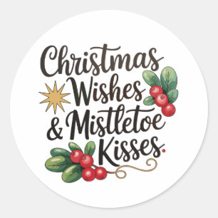 Sticker Rond Souhaits De Noël Et Baisers De Mistletoe Fêtes De 