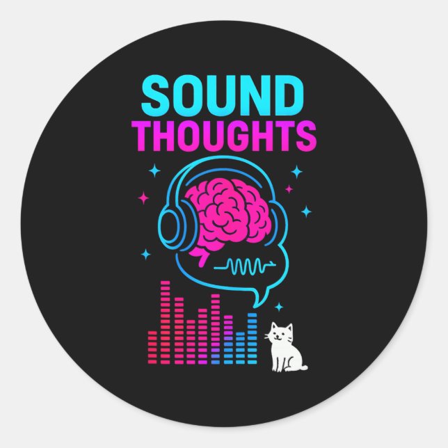 Sticker Rond Sound Thoughts Stoic Philosophy Minimalist Slogan  (Devant)