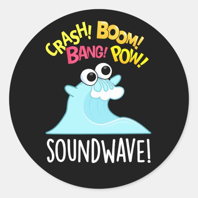 Sticker Rond Sound Wave Funny Ocean Pun Dark BG (Devant)