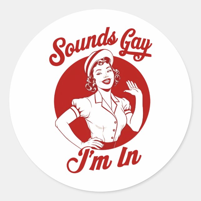 Sticker Rond Sounds Gay I'm In Vintage Lesbian Cowgirl Howdy (Devant)