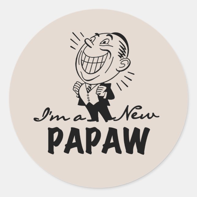 Sticker Rond Souriant de nouveaux t-shirts et cadeaux Papaw (Devant)
