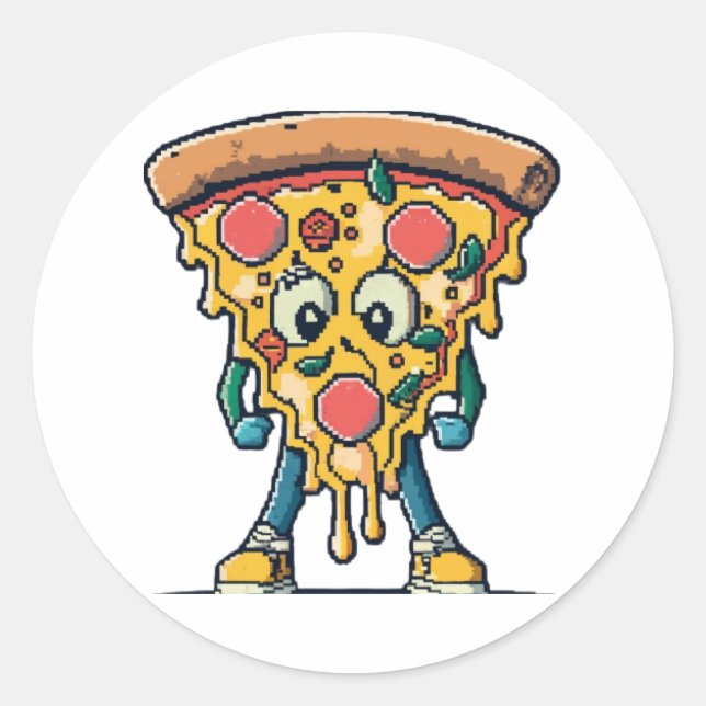 Sticker Rond souriante pizza mignonne (Devant)