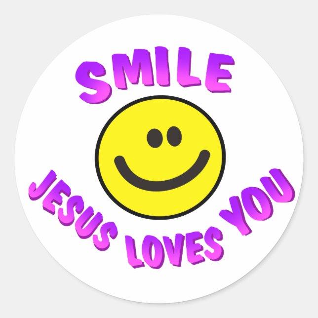 Sticker Rond Souriez, Jésus Vous Aime (Devant)