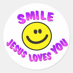 Sticker Rond Souriez, Jésus Vous Aime