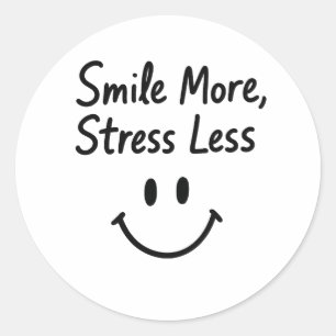 Sticker Rond Souriez Plus, Stress Moins Doodle Design