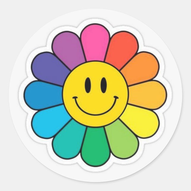 Sticker Rond Sourire aux fleurs imprimé (Devant)