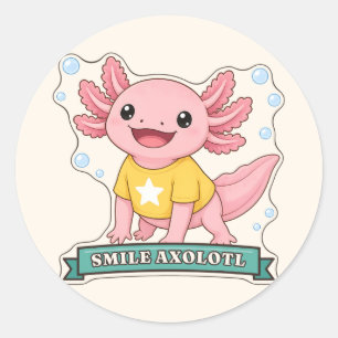 Sticker Rond Sourire Axolotl Heureux Axolotl Rose Punition