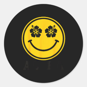 Sticker Rond Sourire de fleur d'hibiscus aloha hawaii plage été