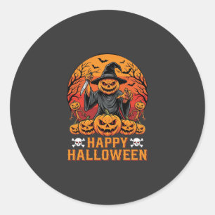 Sticker Rond Sourire de sorcière de citrouille effrayant Concep