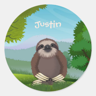 Sticker Rond Sourire mignon Sloth Monogrammed
